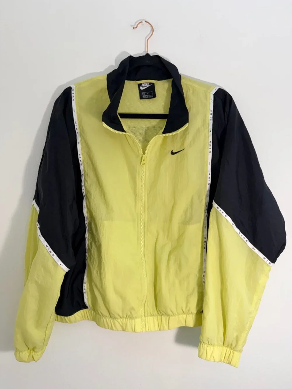 Nike Sportswear Neon Yellow Black Logo Tape Windbreaker Jacket Size M
